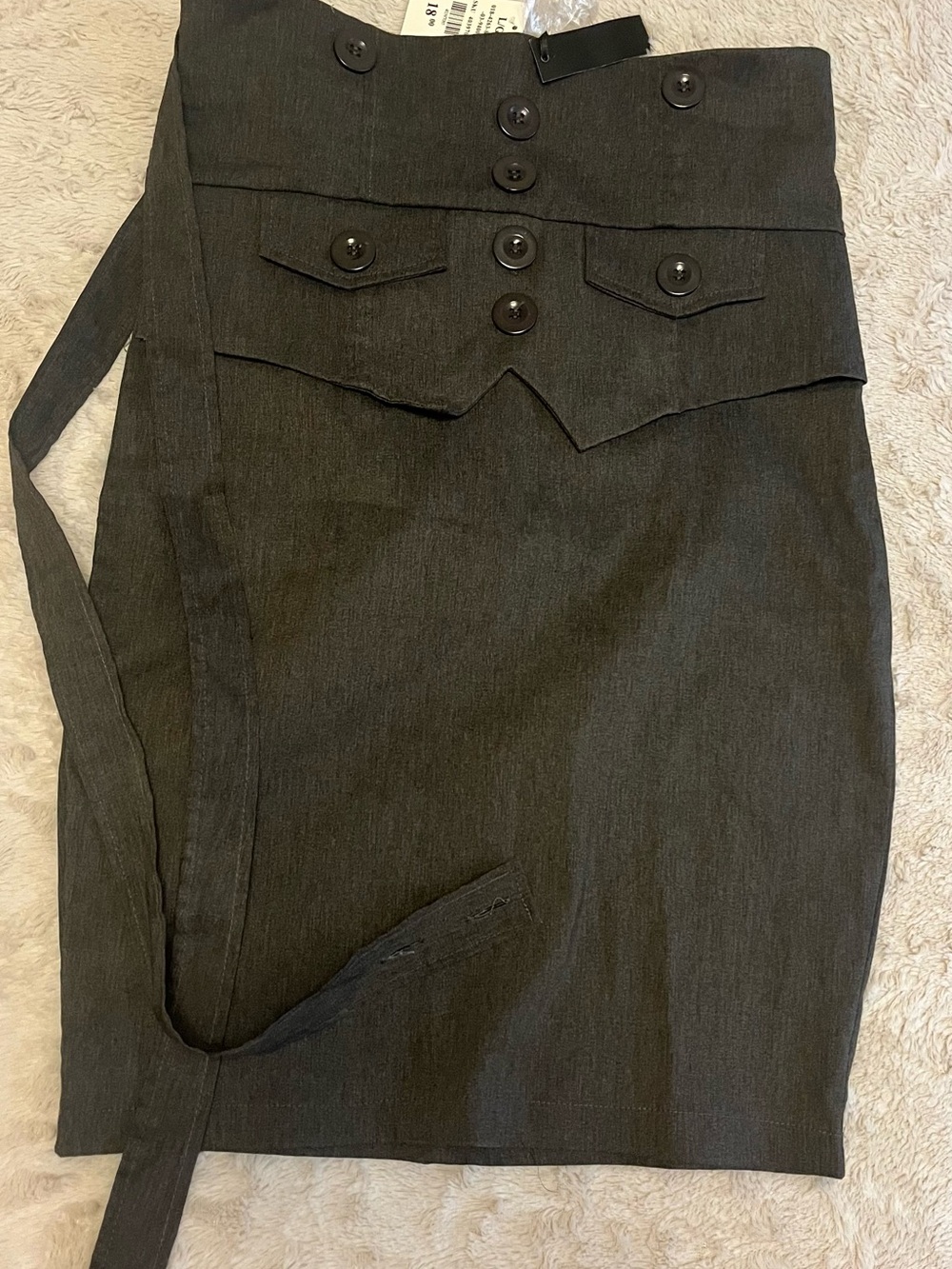 Womens Dark Gray/Black Pencil Skirt with Buttoned Waist Detail
